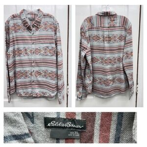 Eddie Bauer Aztec print long sleeve button‎ down flannel shirt men's xl